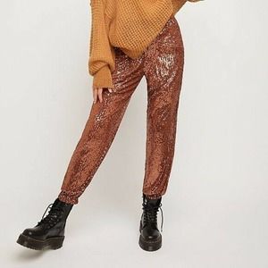 Free People Morelia Bronze Sequin Joggers Hi-Rise